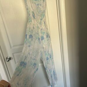 Elegant Blue and White Tie-Dye Jumpsuit